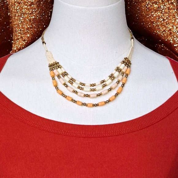 🆕 Boho Layered Multi Strand Necklace Handcrafted Antique Gold Beaded Statement - Picture 10 of 13